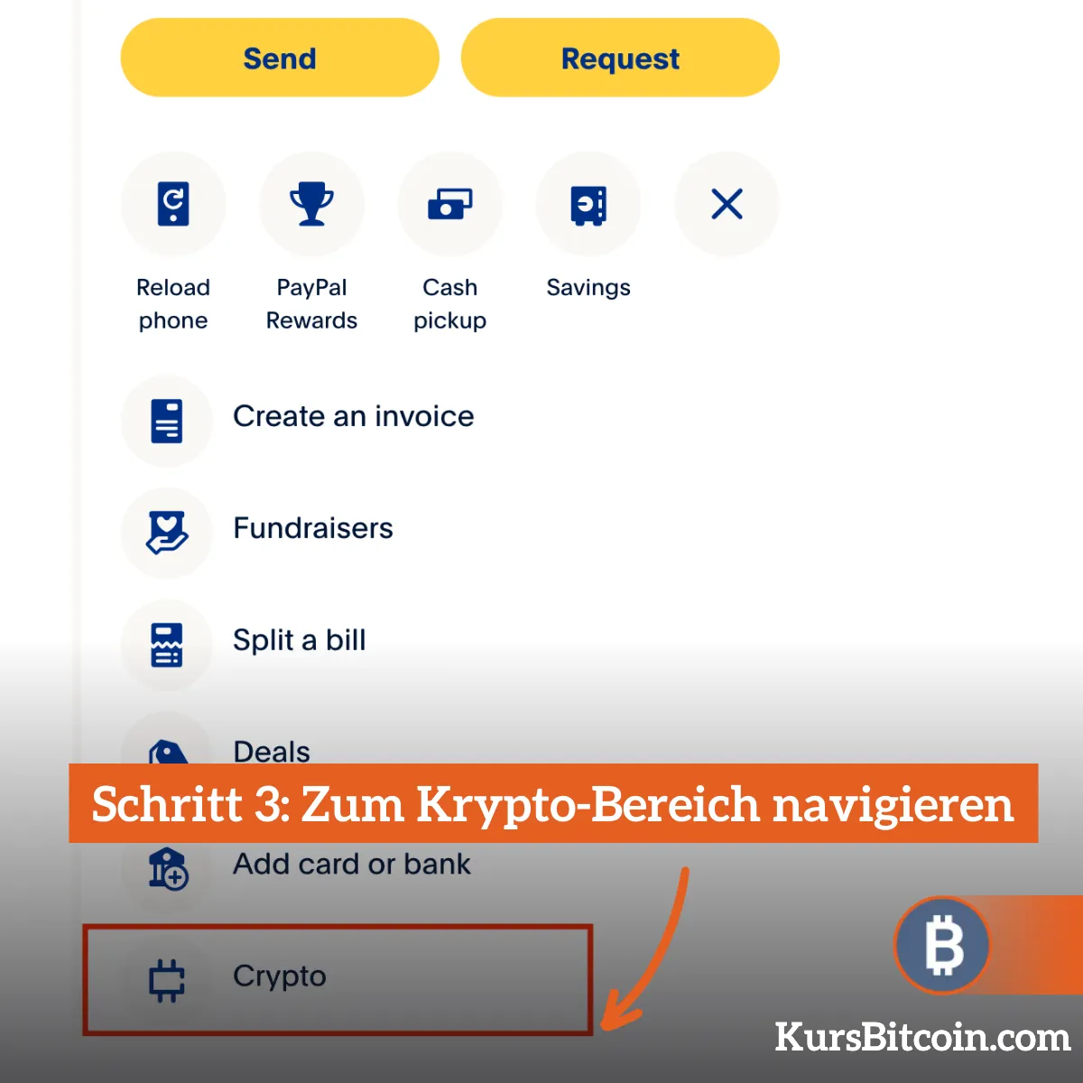 a screenshot of paypal panel pointing to crypto item