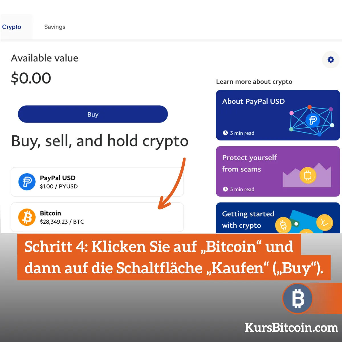 a screenshot of paypal panel pointing to bitcoin