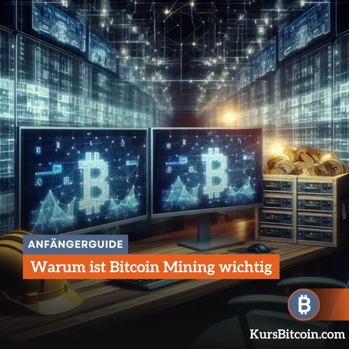 a computer screens with a pile of coins in front of them - Warum ist Bitcoin Mining wichtig