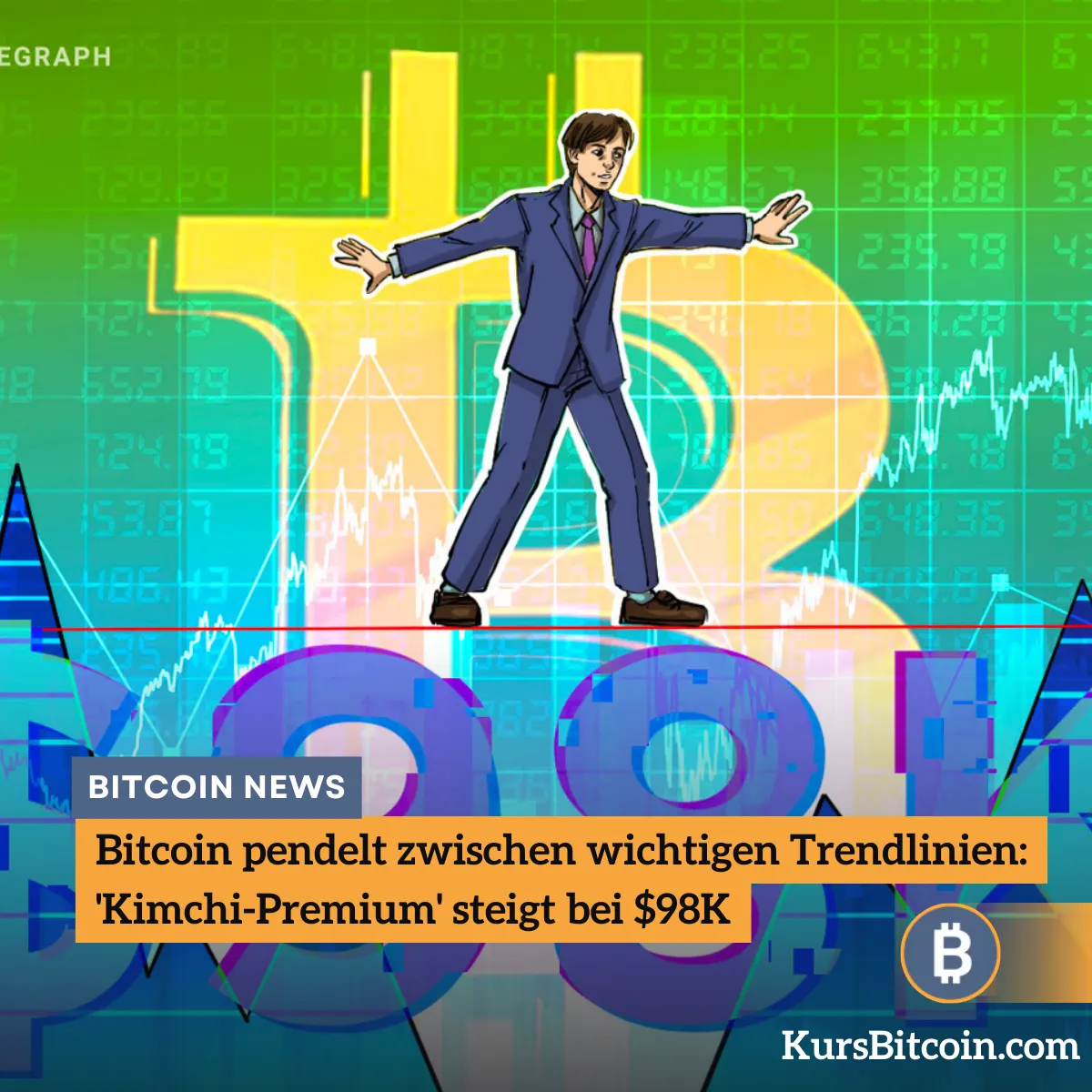 Bitcoin pendelt zwischen wichtigen Trendlinien 'Kimchi-Premium' steigt bei $98K