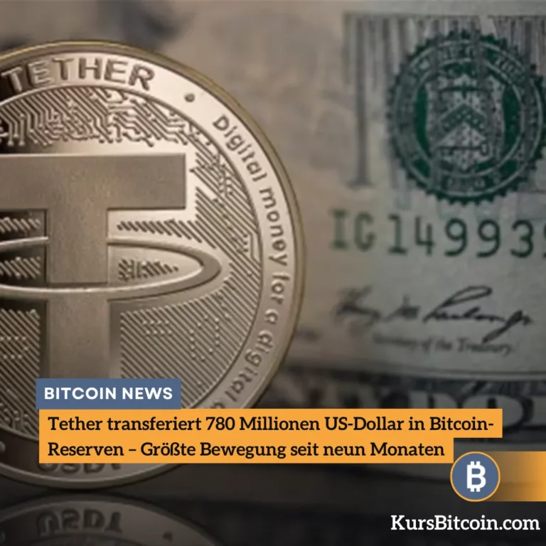 Tether transferiert 780 Millionen US-Dollar in Bitcoin-Reserven – Größte Bewegung seit neun Monaten